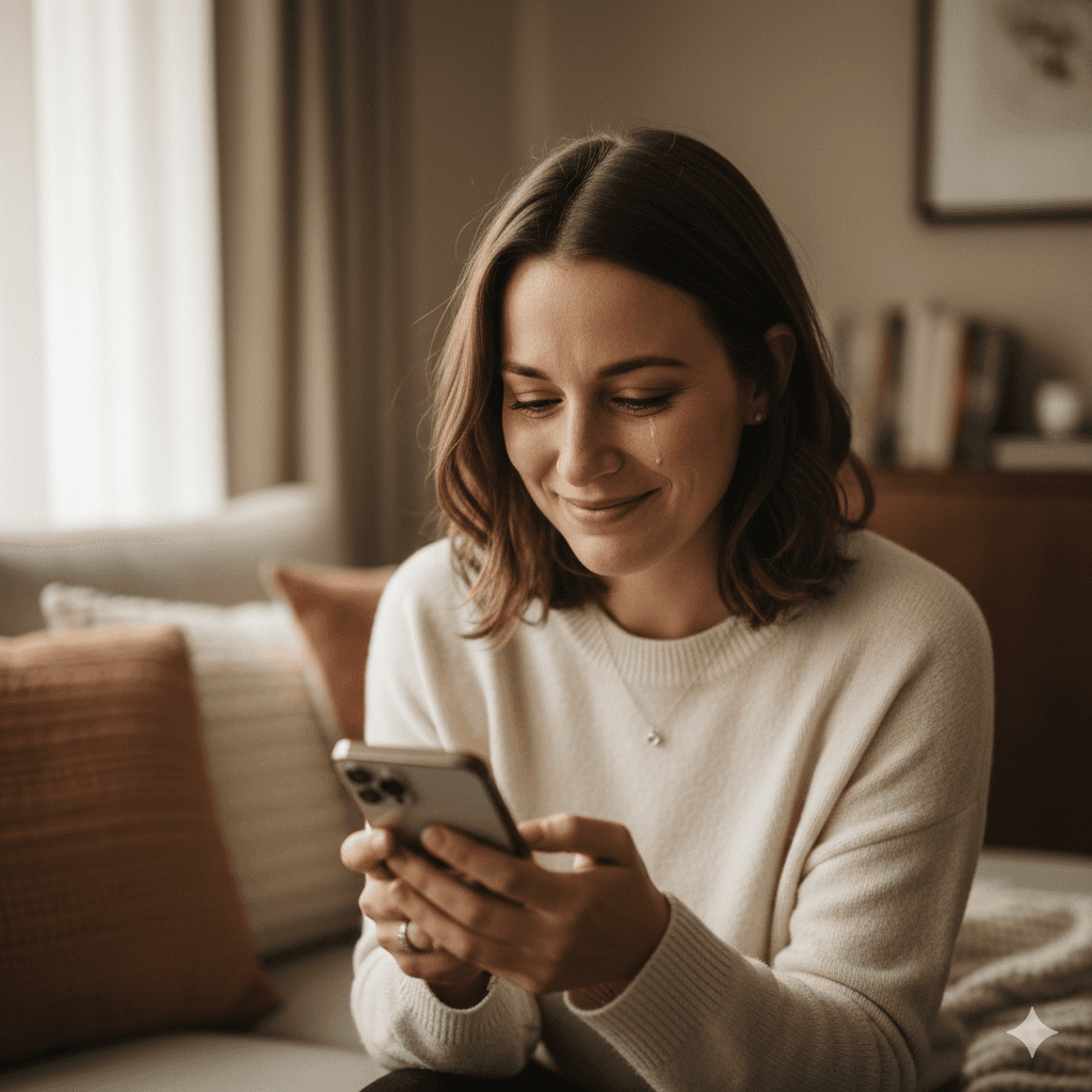 Personne emue decouvrant son cadeau